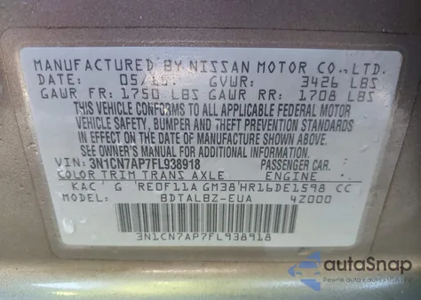 2015 Nissan Versa S/S Plus/Sv/Sl from USA, damaged, VIN 3N1CN7AP7FL938918